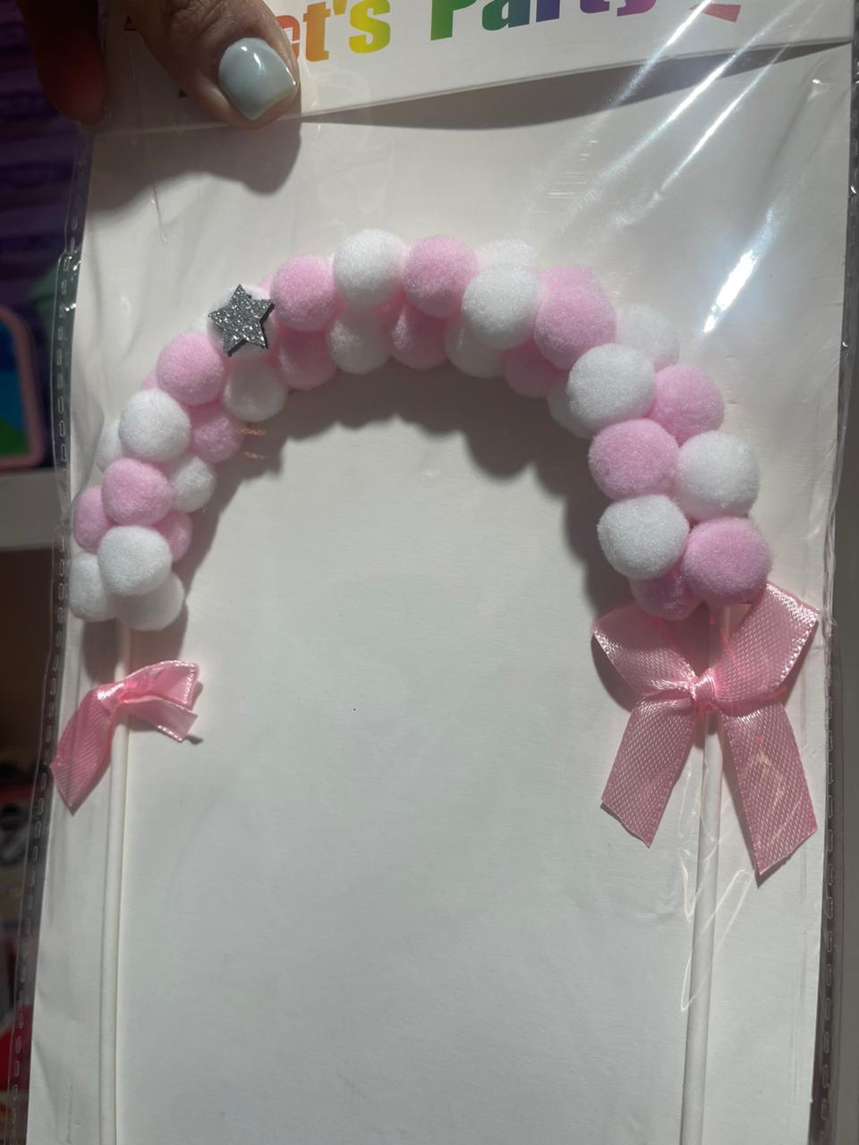 TOPPER DE TORTA POMPONES ROSA