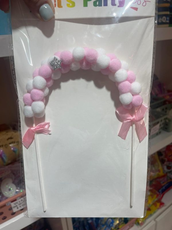 TOPPER DE TORTA POMPONES ROSA