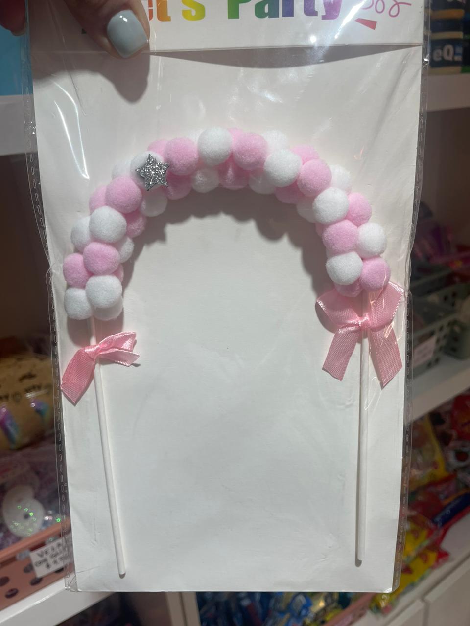 TOPPER DE TORTA POMPONES ROSA