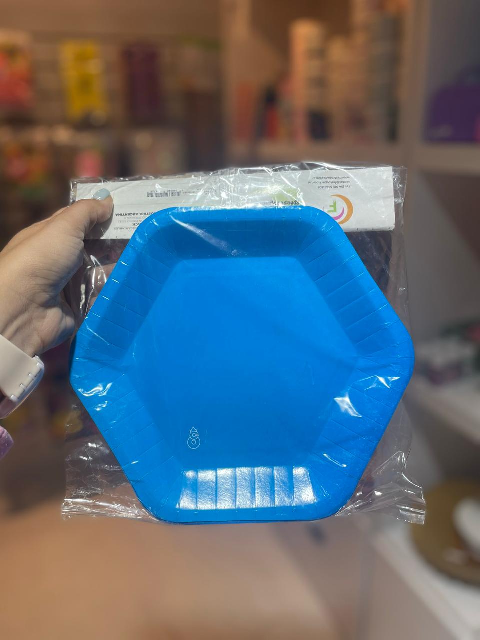 PLATO DESCARTABLE HEXAGONAL AZUL