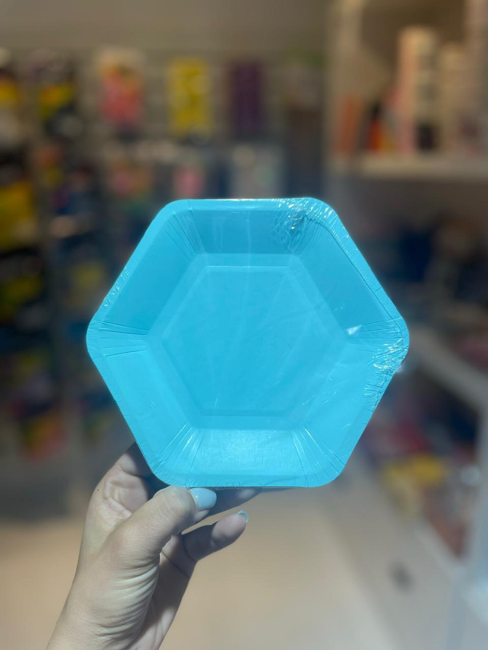 PLATO DESCARTABLE CELESTE HEXAGONAL