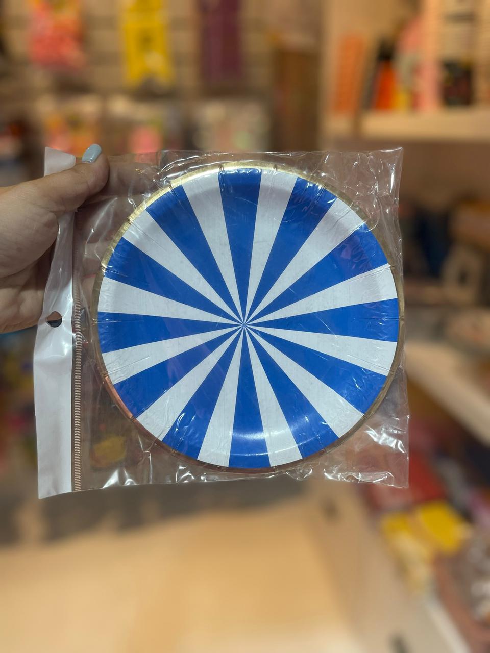 PLATO DESCARTABLE  RAYAS AZULES