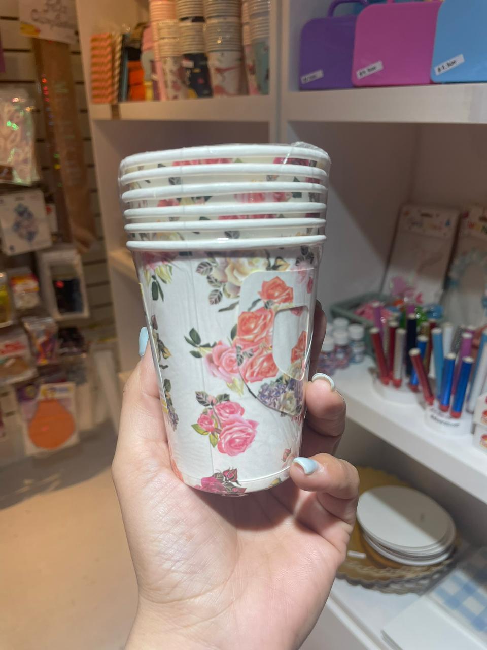 VASO DESCARTABLE FLORES (CON ASAS)