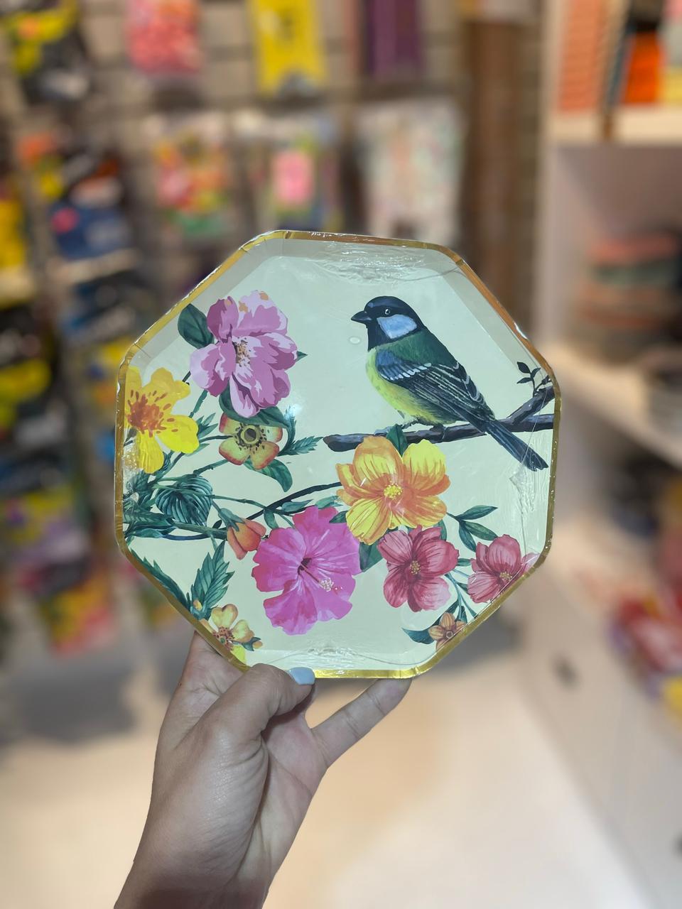 PLATO DESCARTABLE OCTAGONAL  PAJARO