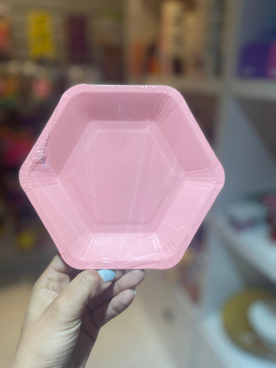 PLATO DESCARTABLE ROSA HEXAGONAL